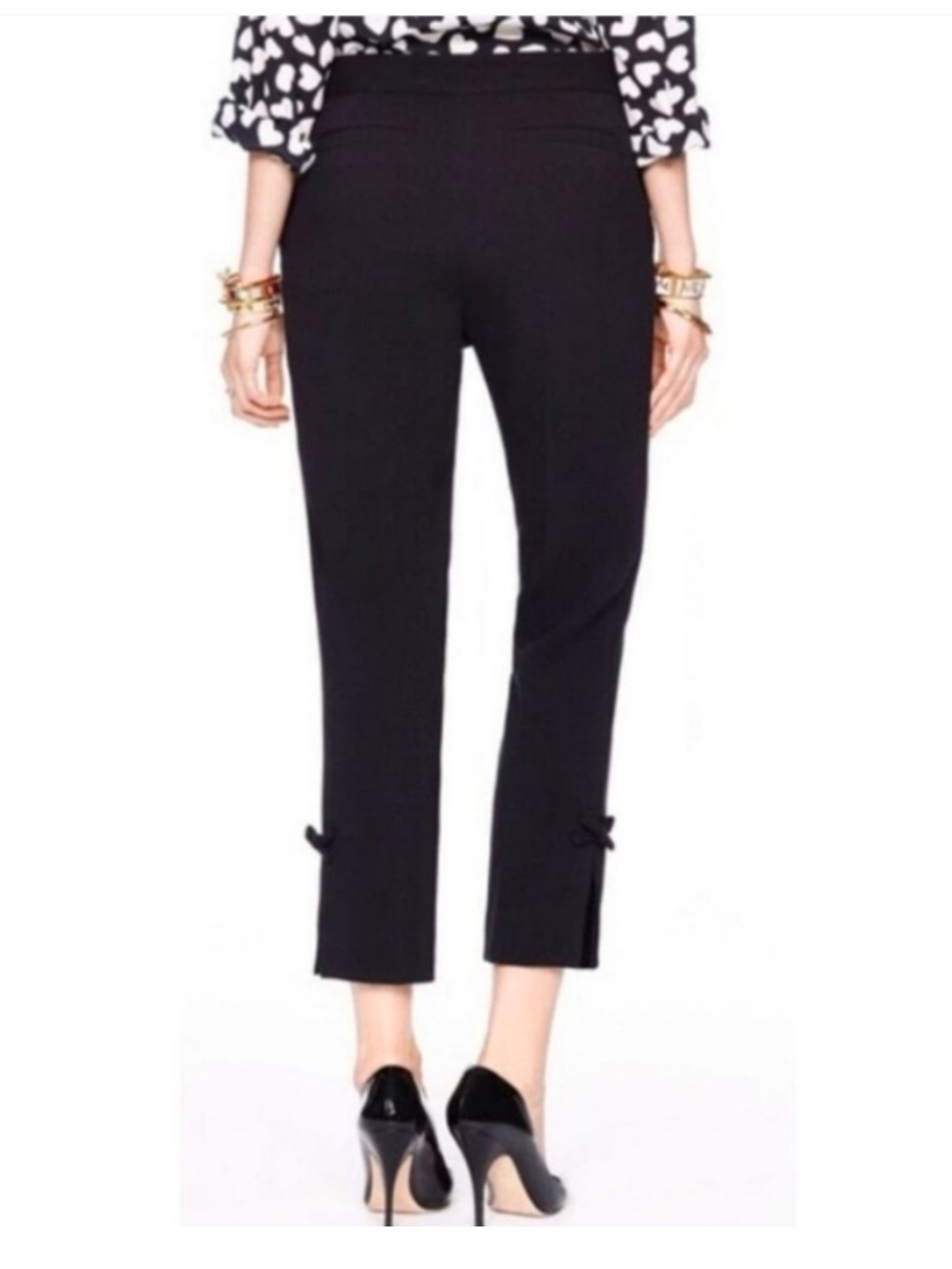 Kate Spade Grant Straight Leg Cropped Pants With Slits And Bows Black Size 4 - Picture 2 of 10